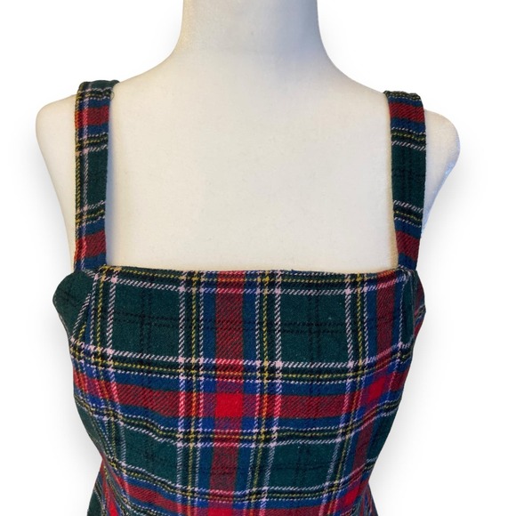 Copper Key Green and Red Plaid Square Neck Print Split Hem Dress - Picture 5 of 10